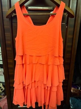 H&M Coral Tiered Ruffle Mini Dress